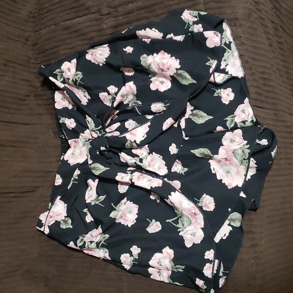 Black Floral wrap skort